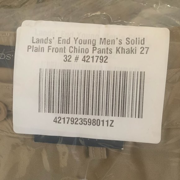 NWT LANDS' END YOUNG MEN'S SOLID PLAIN FRONT CHINO PANTS KHAKI 27X32 - Picture 7 of 8